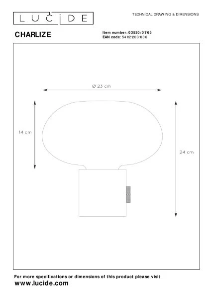 Lucide CHARLIZE - Tafellamp - Ø 23 cm - 1xE27 - Fumé - technisch